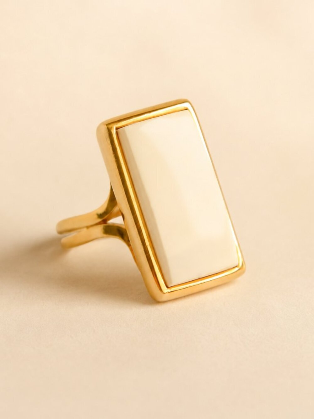 Baltic White Amber Ring in Gold Plated Sterling Silver